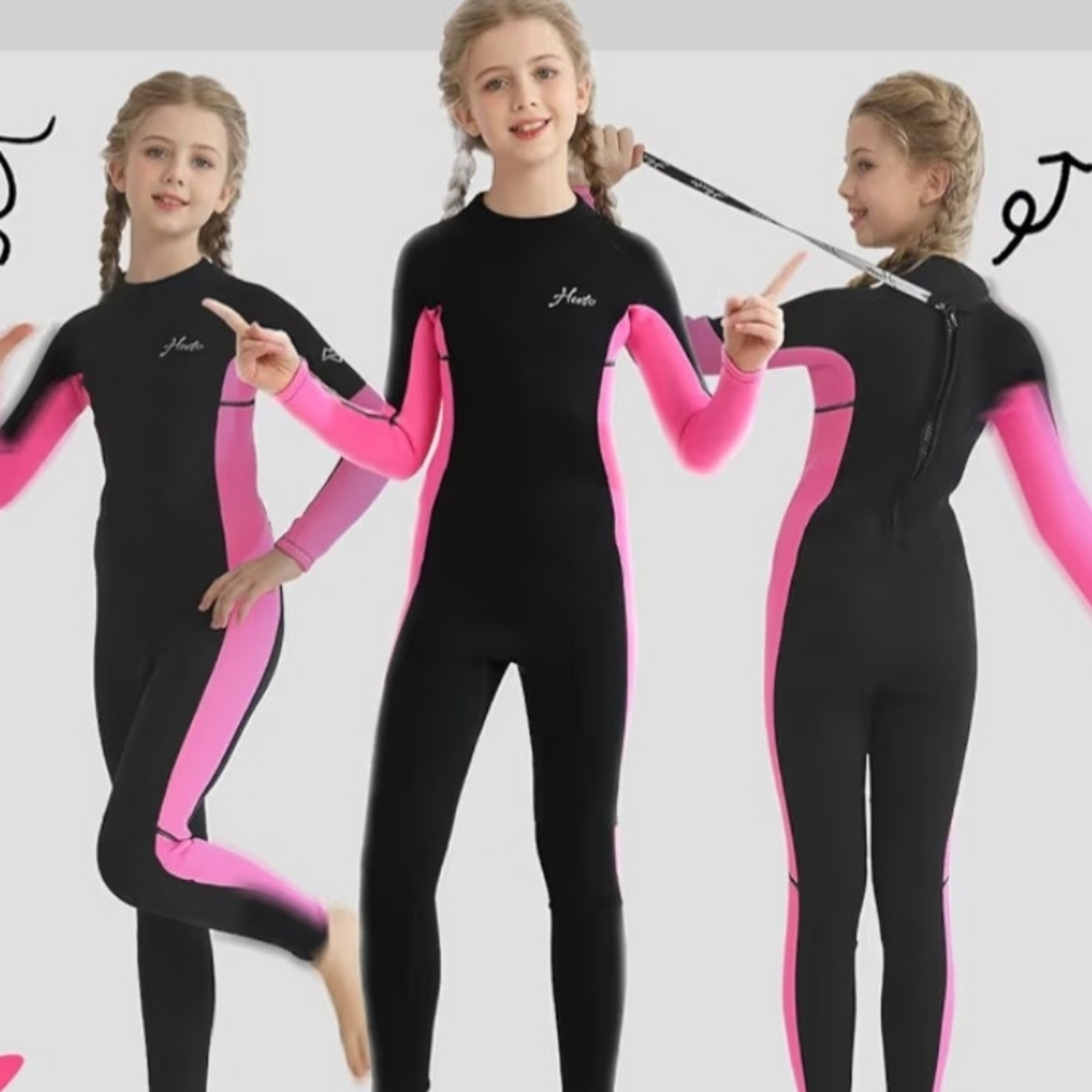 Girls 2/3 mm Neoprene Rashguard - Black and Pink Size 12 Slim
